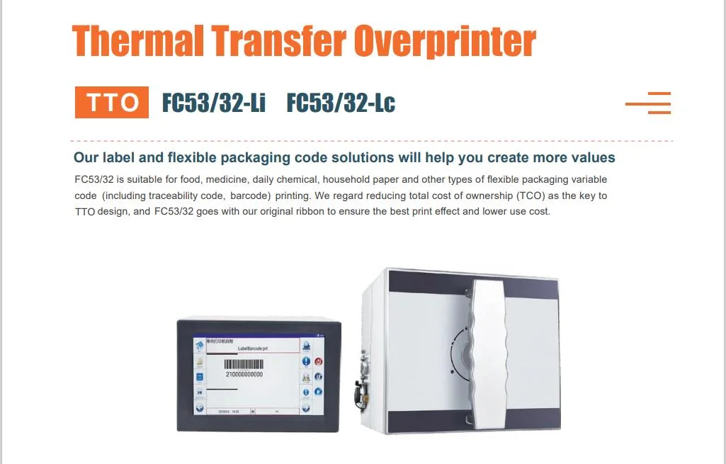 FC32-LC Industrial Date Printer with Thermal Transfer and Barcode Printing for Packaging